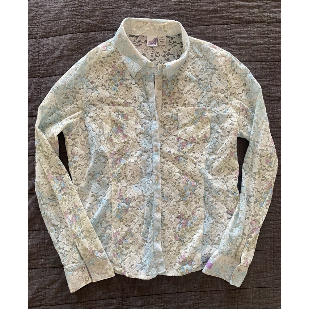 Vintage Coastal Cowgirl Lace Jeweled Button Up Blouse
